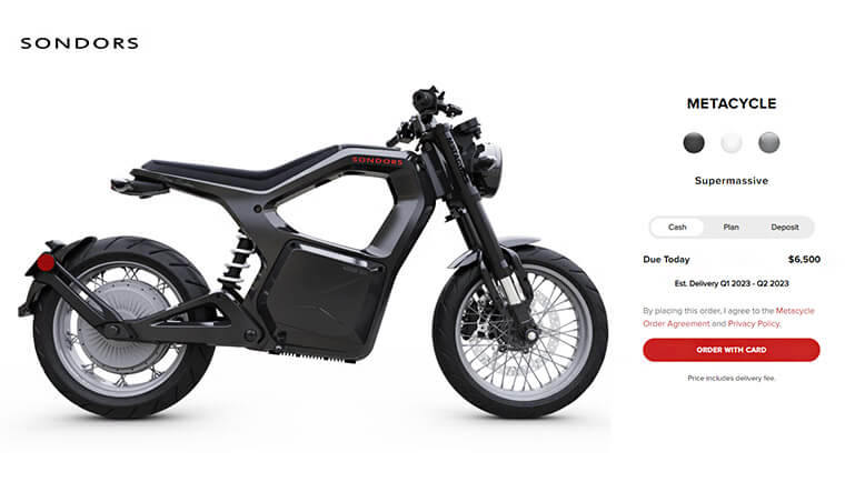 Muestra web de venta Sondors Metacycle