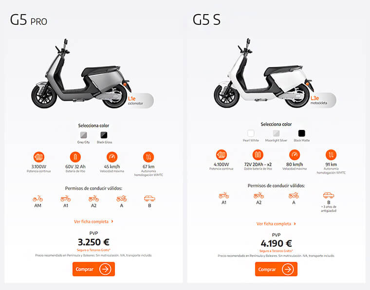 Muestra web de venta Yadea